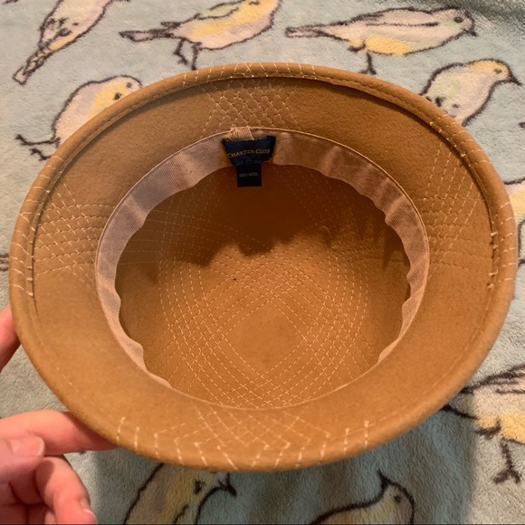 Wool brimmed winter hat tan camel stitched Charter Club camel vintage inspired - Picture 5 of 7